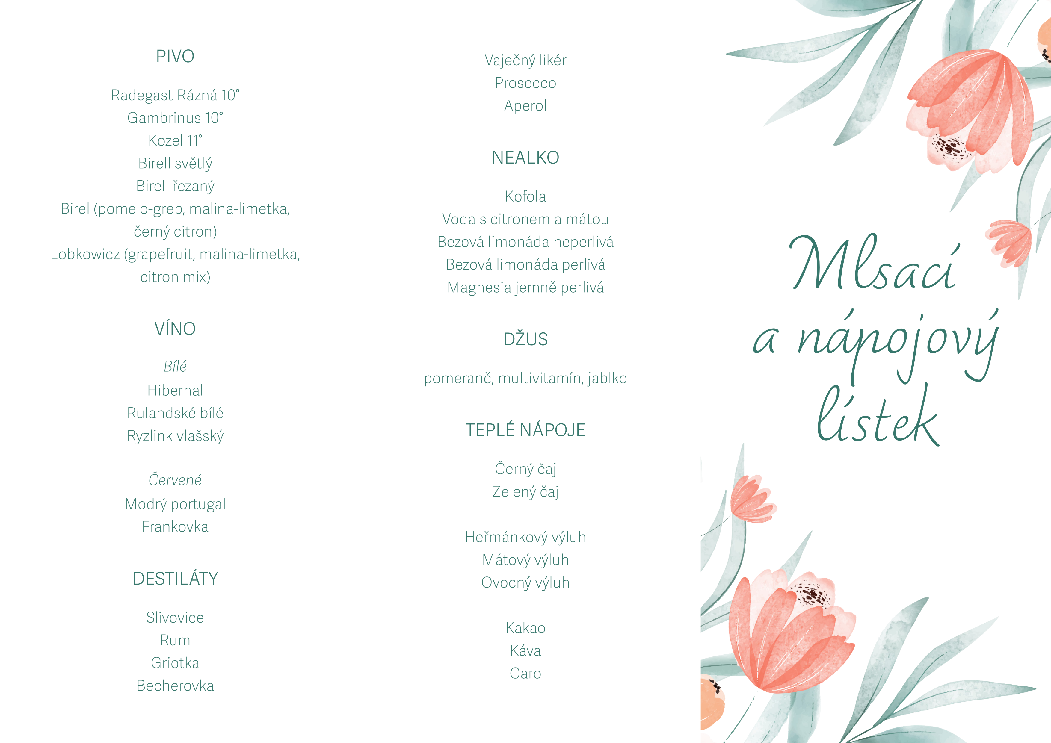 Mlsací a nápojový lístek – 1